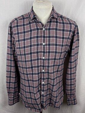 Barba Napoli Dandylife Plaid Cotton Flannel Shirt 42 16.5 Made in Italy
